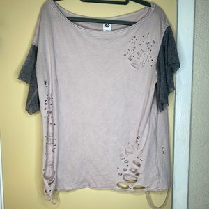 NSF pink top with silver sleeves